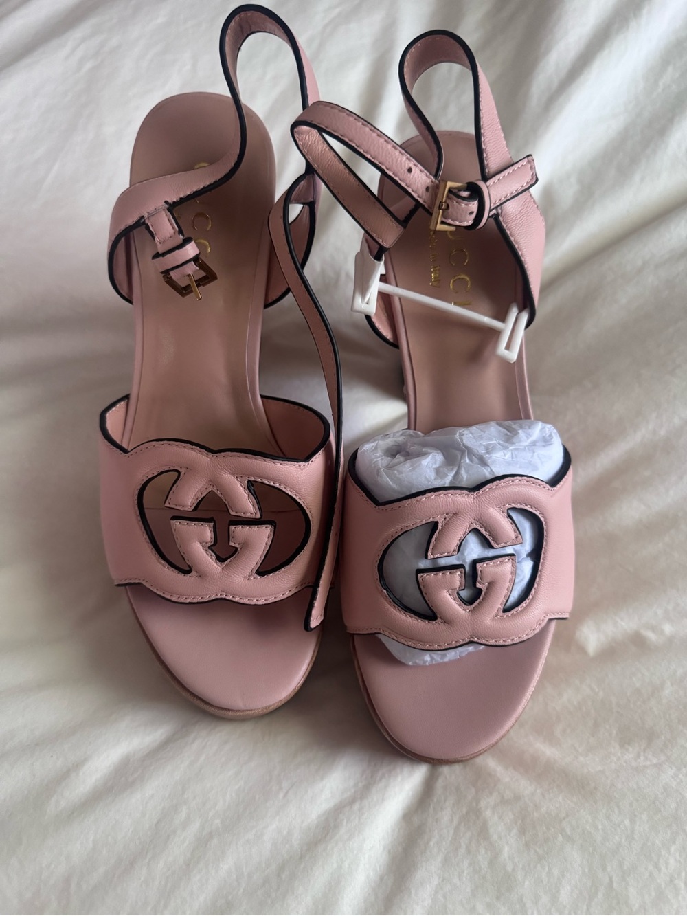 Gucci Pink Leather GG Cutout Slingback Heels